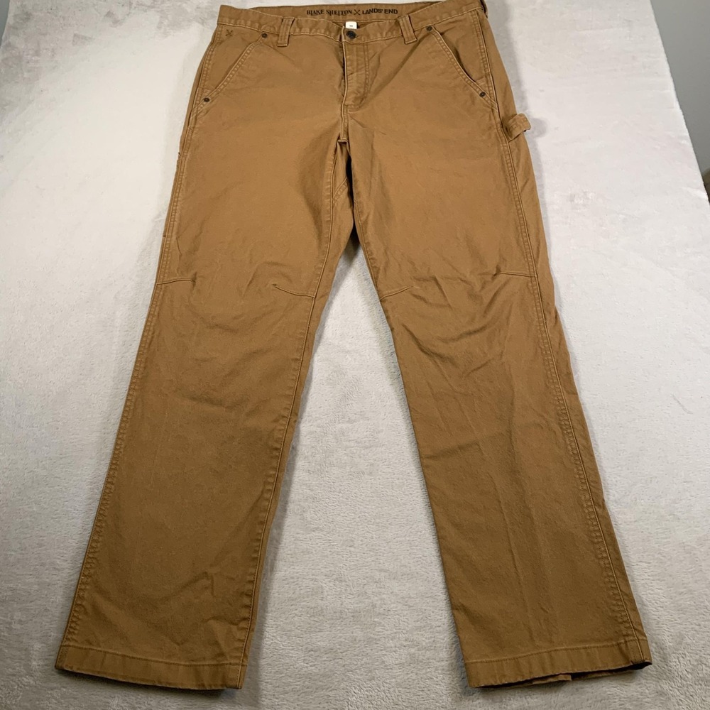 Blake Shelton Lands End Pants 38x34 Brown Duck Canvas Carpenter Workwear Utility